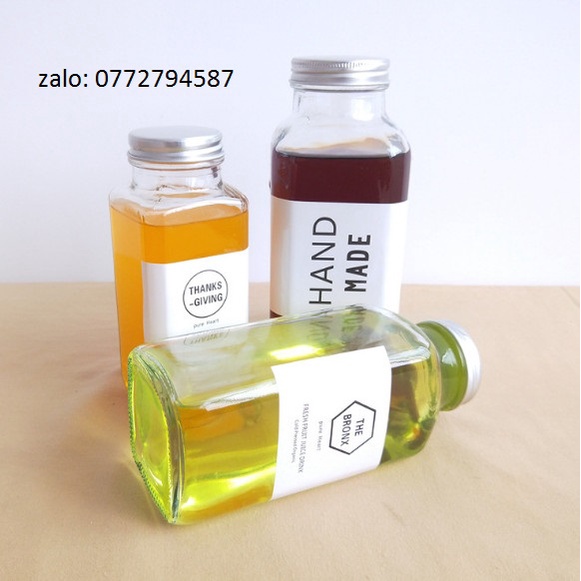 Chai thủy tinh dáng vuông cao cấp 250ml 350ml 500ml - nắp nhôm
