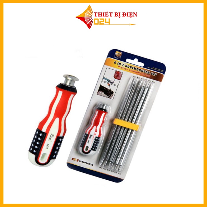 Bộ tô vít cờ Mỹ 6 trong 1 cao cấp 12 đầu vặn vít, tua vít đóng đảo chiều tiện lợi, đa năng