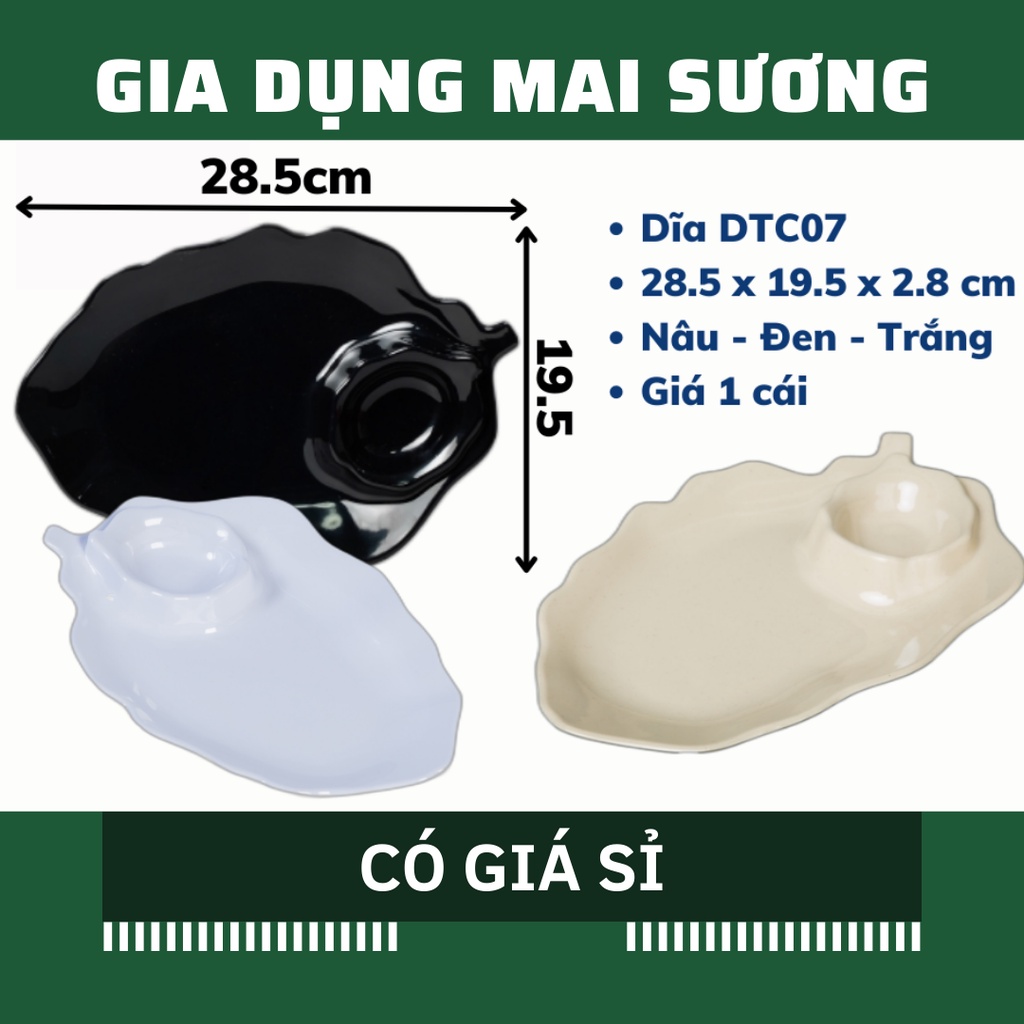 [Giá Sỉ] Dĩa Lá Có Ngăn Chấm 28.5cm, Dĩa DTC 07, Dĩa Nhựa Phíp, Nhựa Mellamine