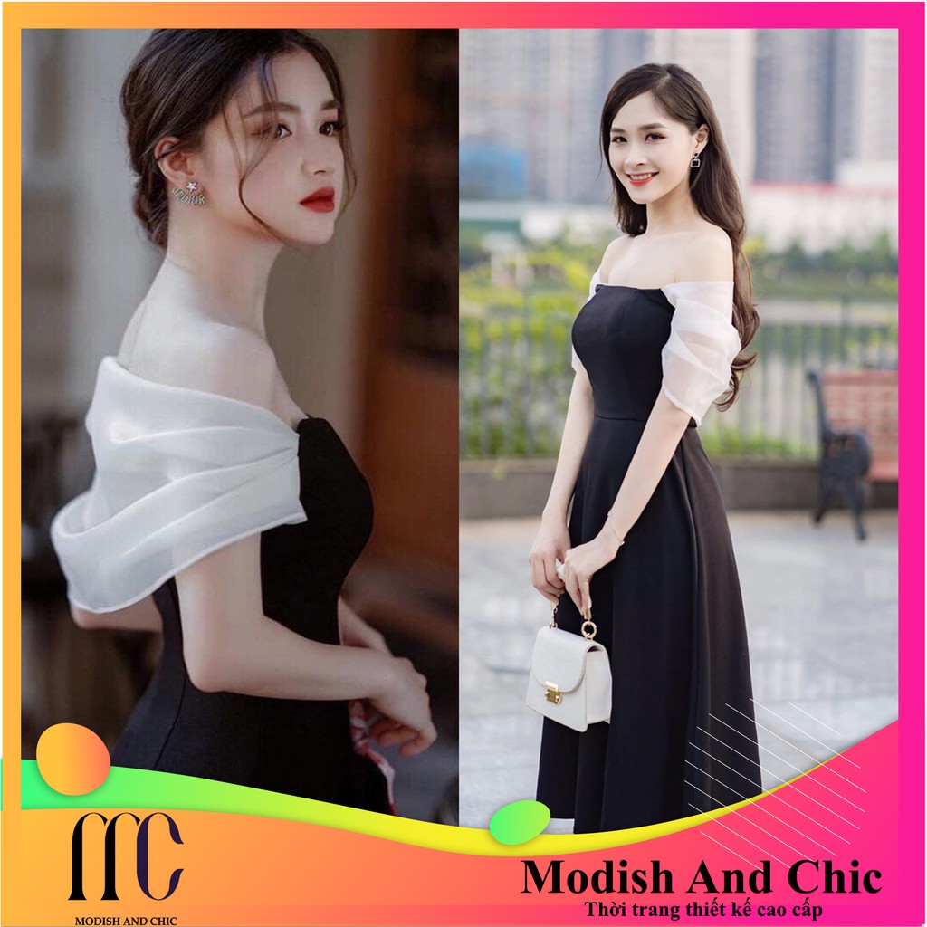 Váy đen xòe trễ vai V1247 - MC phân phối chính thức ( kèm ảnh thật trải sàn shop tự chụp)