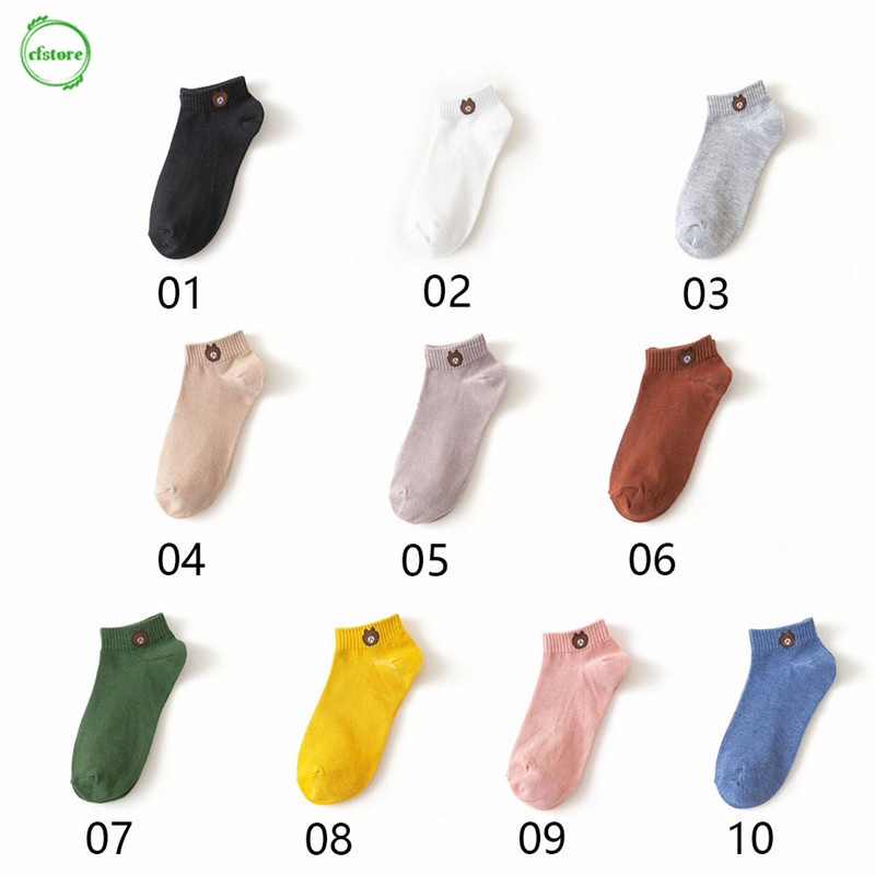 Vớ cotton màu trơn thiết kế trong suốt in họa tiết chú gấu cho nam và nữ