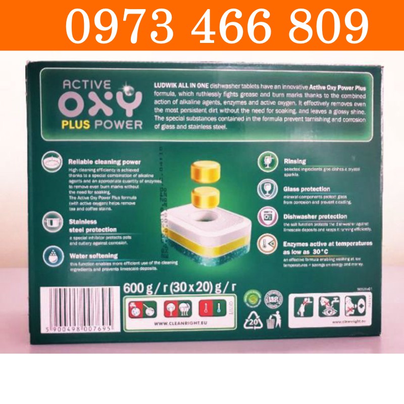 Combo viên rửa bát Ludwik 50V + nước làm bóng ludwik 500ml+ muối rửa bát ludwik 1.5kg