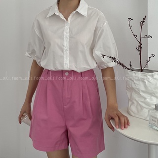 Áo sơ mi thô lụa tay cộc bo gập gấu W.M (trắng)