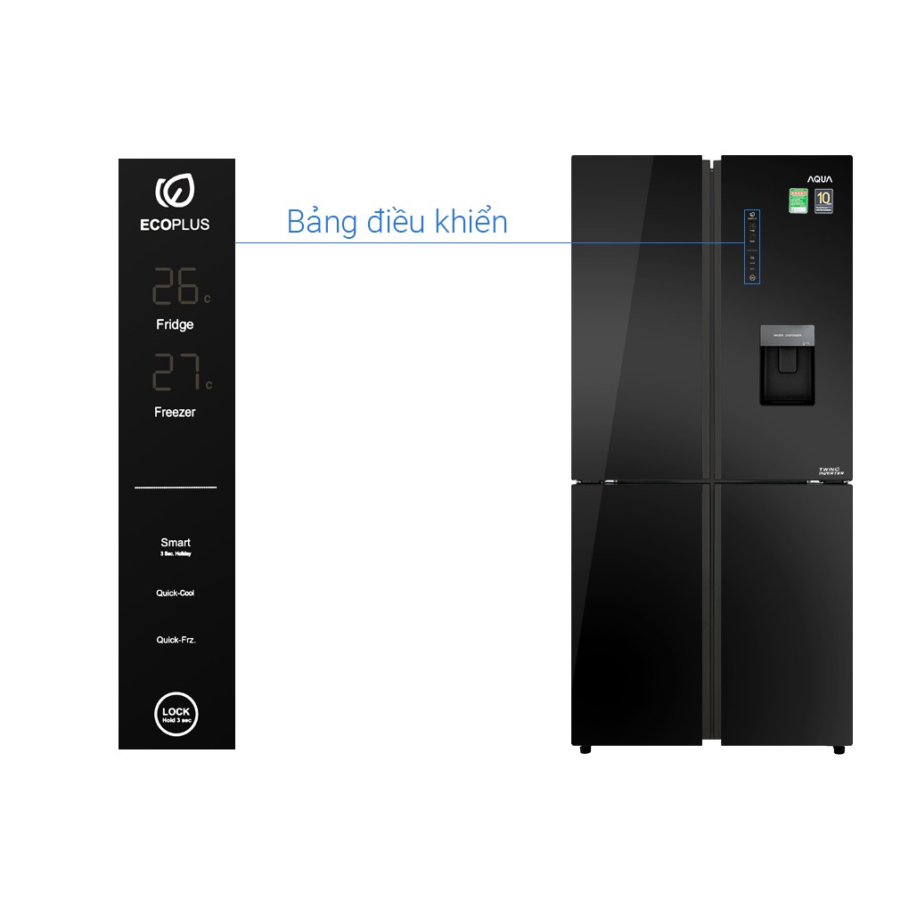 Tủ lạnh Aqua Inverter 456 lít AQR-IGW525EM(GB) - Tiết kiệm điện, Ngăn đá lớn, Lấy nước bên ngoài.Giao miễn phí HCM