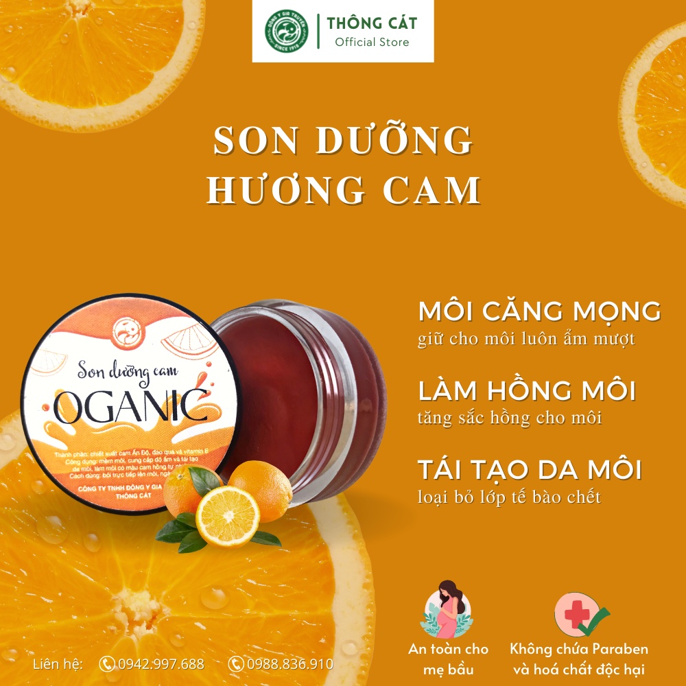 Son Dưỡng Cam Oganic THÔNG CÁT Son dưỡng môi giúp mềm môi,  cung cấp độ ẩm, tái tạo da môi làm môi luôn mềm mọng