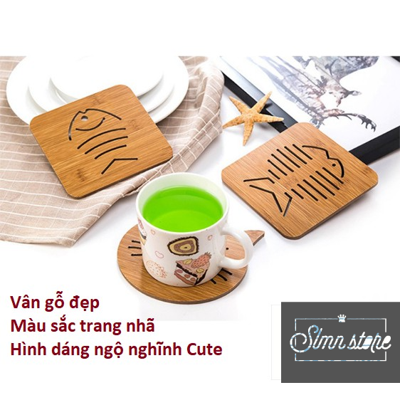 Miếng lót nồi Gỗ, lót cốc chén cách nhiệt chống nóng bằng gỗ Nhiều mẫu siêu Cute (giao ngẫu nhiên). Slmn_LNGo