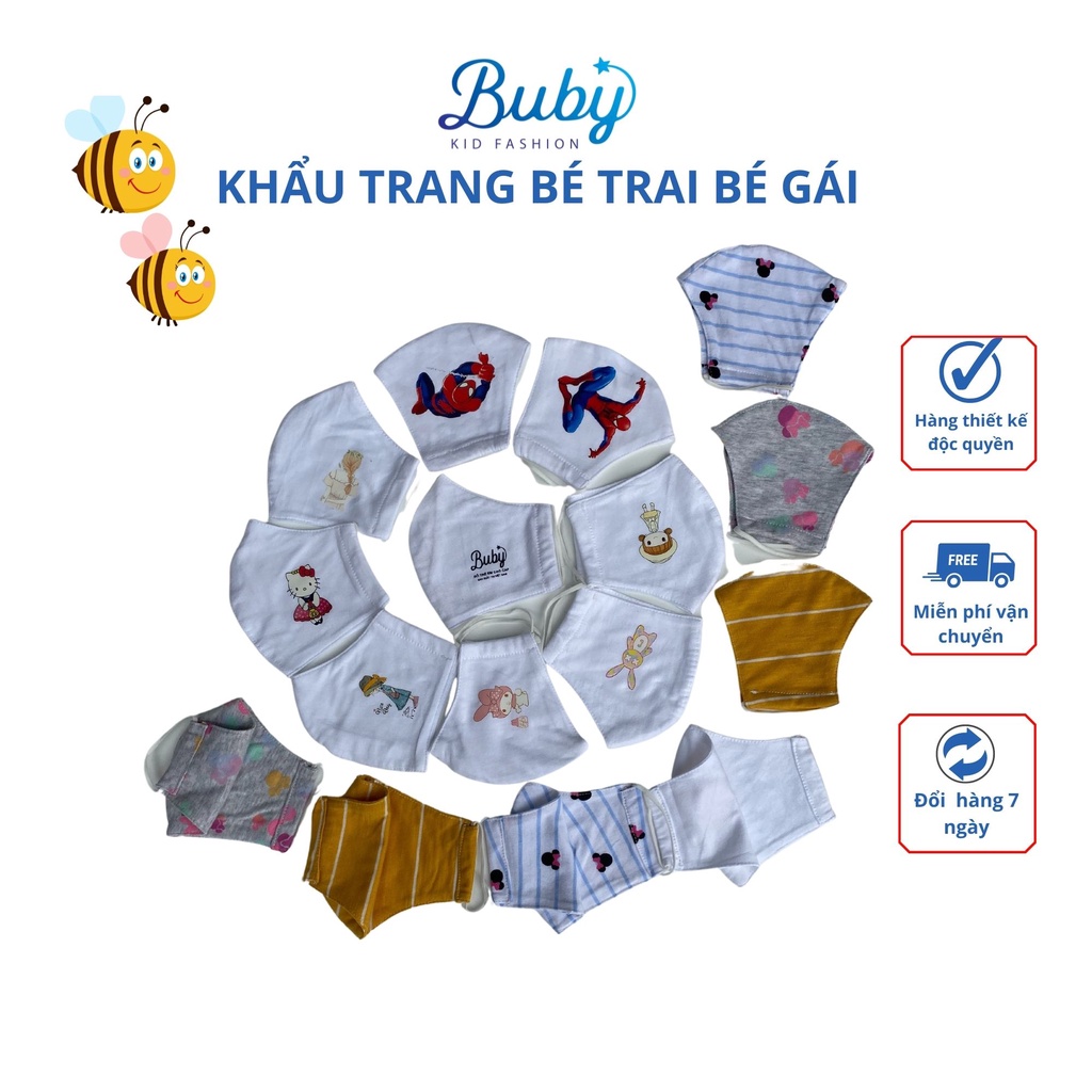 Khẩu trang vải bé trai, bé gái BUBY. Khẩu trang cotton 100% hữu cơ 2 lớp kháng khuẩn, mềm mại cho bé 2 3 4 5 6 7 8 tuôi