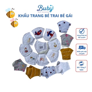 Khẩu trang vải bé trai, bé gái BUBY. Khẩu trang cotton 100% hữu cơ 2 lớp kháng khuẩn, mềm mại cho bé 2 3 4 5 6 7 8 tuôi