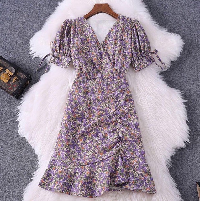 💥FREE SHIP💥Đầm Hoa Nhí Cổ Chéo Nhún Thun⚡️ | BigBuy360 - bigbuy360.vn