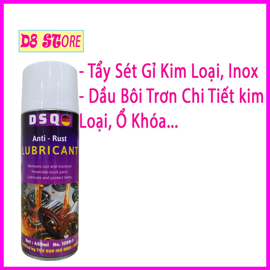 Chai xịt đánh sét gỉ kim loại - Tẩy rỉ sắt, inox - Bôi trơn tẩy gỉ sét đa năng chính hãng D8 STORE