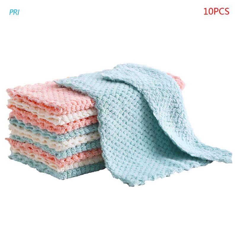 PRI* 10 Pcs Pineapple Grid Dishcloth Cleaning Dish Rag Washable Reusable Nonstick Oil Thick Cleaning Cloths for Kitchen Car Glass Window Home Clean Supplies