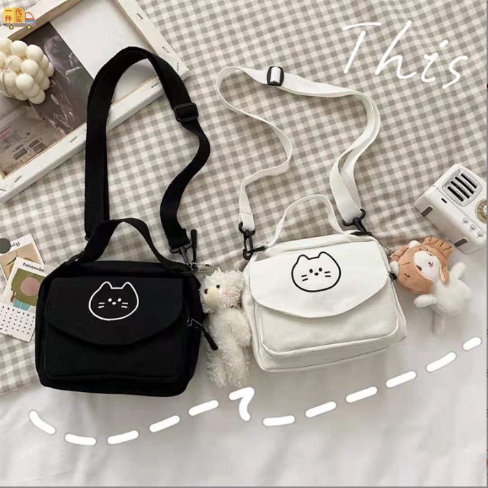 Túi Đeo Chéo Canvas Mini Nam Nữ Đi Học Đi Chơi Ngộ Nghĩnh Dễ Thương Phong Cách Hàn Quốc