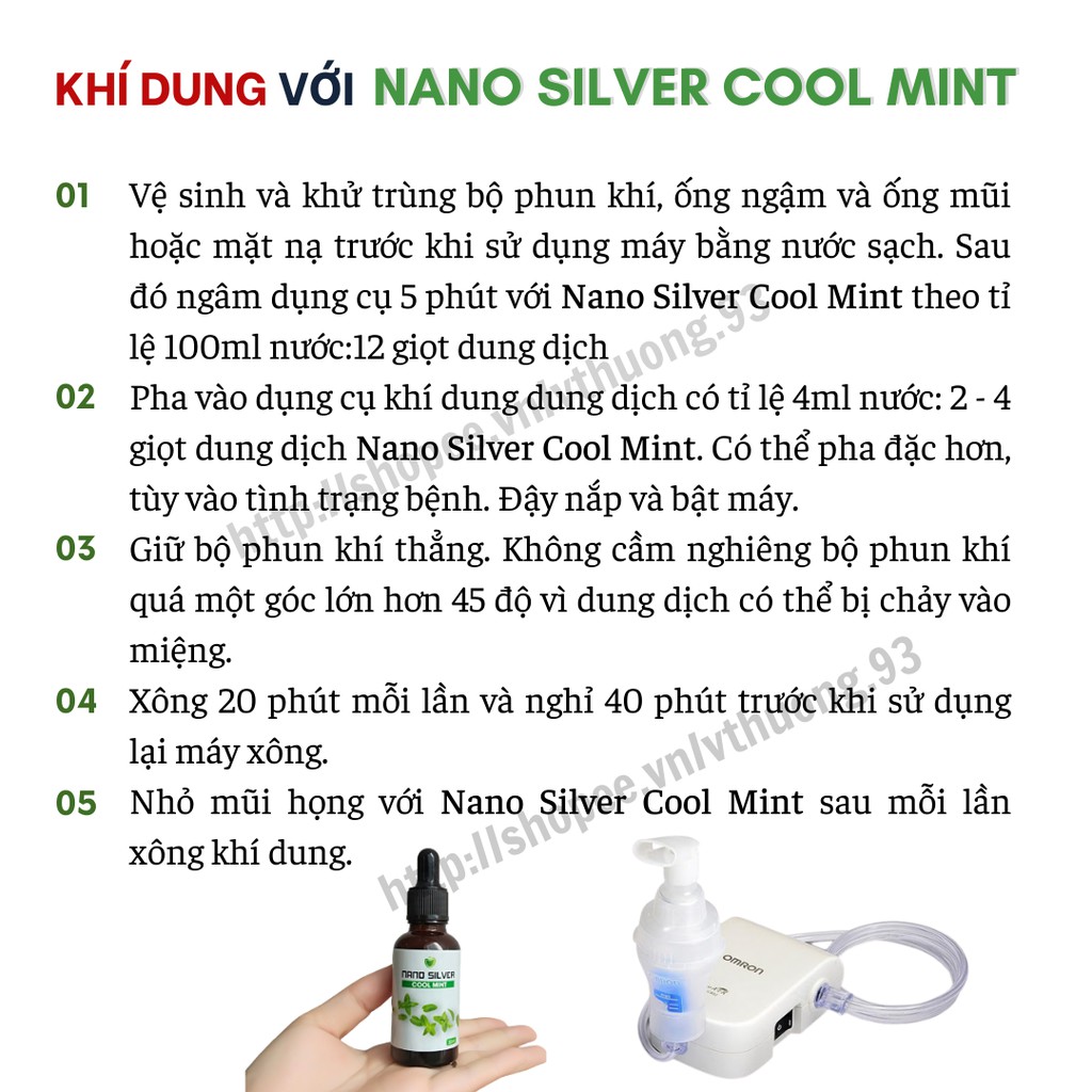 [MUA 2 TẶNG 1] Dung dịch sát khuẩn Tai Mũi Họng NANO SILVER COOL MINT 30ml - Nano bạc Táo Xanh Việt Nam - Helen Store