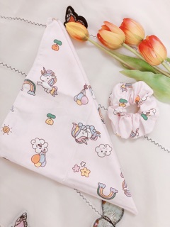 Set Khăn banada + Srunches (Có bán lẻ) mẫu Unicorn