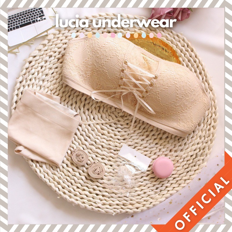 Áo lót nữ không dây chống tụt vải ren lót su thông hơi buộc dây trước LUCIA A17
