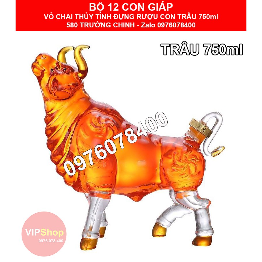 Bình Thủy Tinh Đựng Rượu Con Trâu 750ml – Bộ 12 Con Giáp Cao Cấp, CG-02