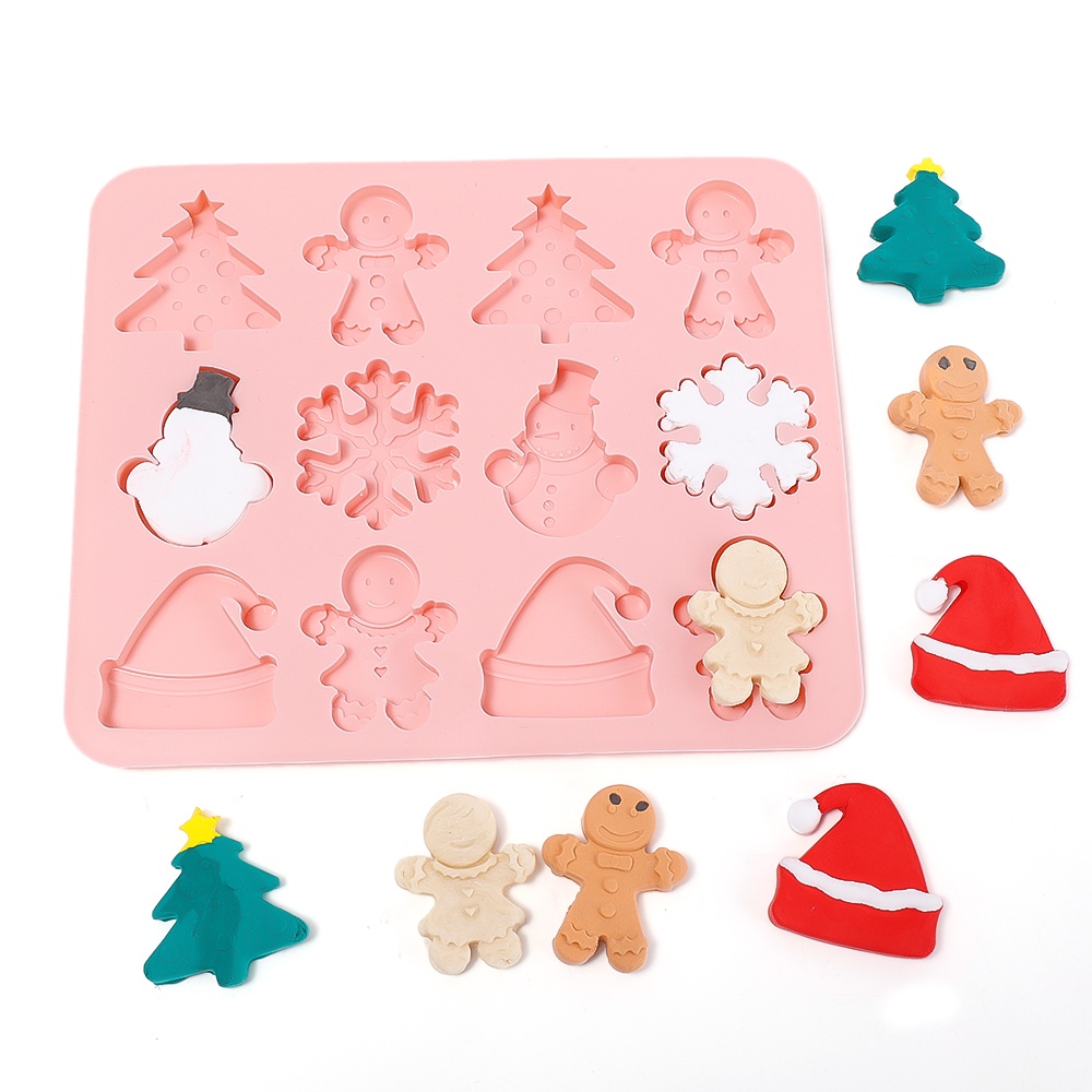 Khuôn Silicone 12 Ngăn Làm Bánh Kẹo Hình Người Tuyết 3D DIY