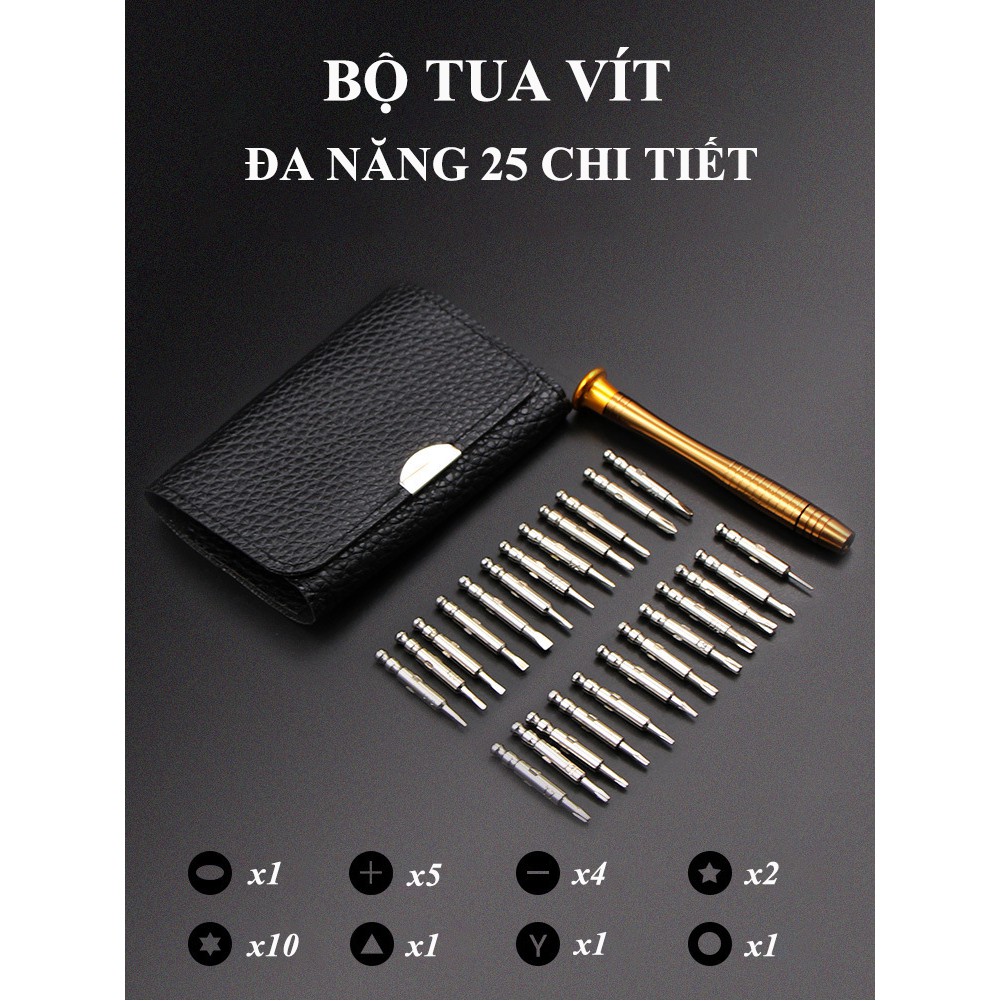 Bộ Tua Vít 25 Đầu Trong 1 Đa Năng Tua Vít  Bao Da Cao Cấp Tiện Lợi Trong Sửa Chữa Tháo Lắp Điện Thoại, Laptop, Máy Tính