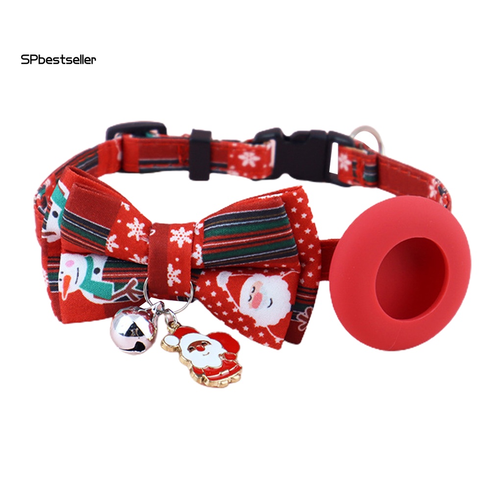 Spbest_đồ Đeo Cổ Thú Cưng Bằng Polyester Siêu Mềm Chống Mài Mòn In Họa Tiết Giáng Sinh Thắt Nơ Có Thể Điều Chỉnh Cho AirTag