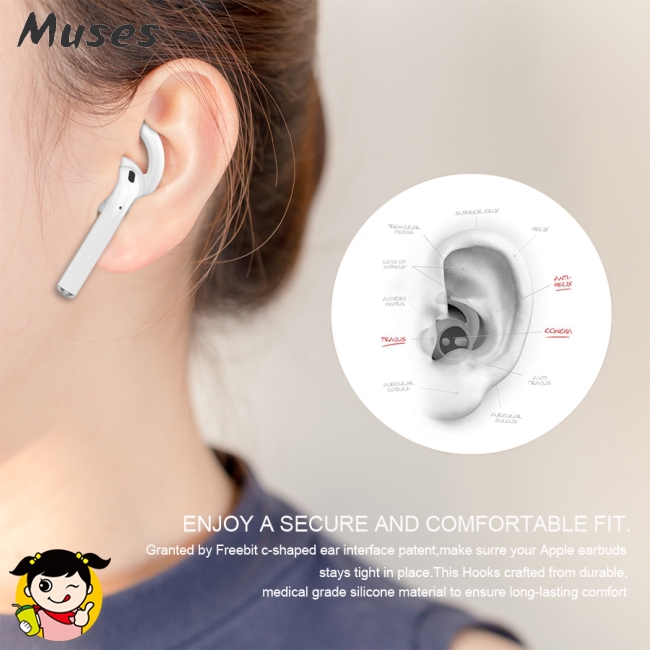 Muse07 Bộ 2 cặp móc silicon cho tai nghe Apple Airpod bảo vệ tiện dụng
