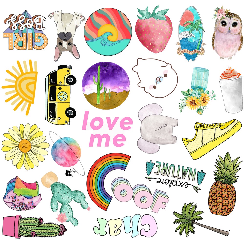 50 sticker dán mũ bảo hiểm, hình dán chống nước vsco chủ đề HẠNH PHÚC SỐ 2 graffiti nhãn dán máy tính, dán xe