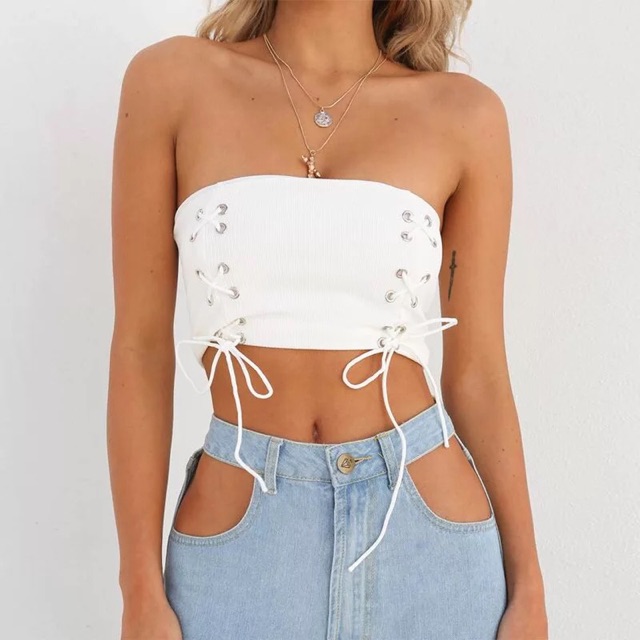 [Mã WASTUP giảm 10% tối đa 30K đơn 99K] Áo Ống Croptop Đan Dây Eo - Kèm Ảnh Thật