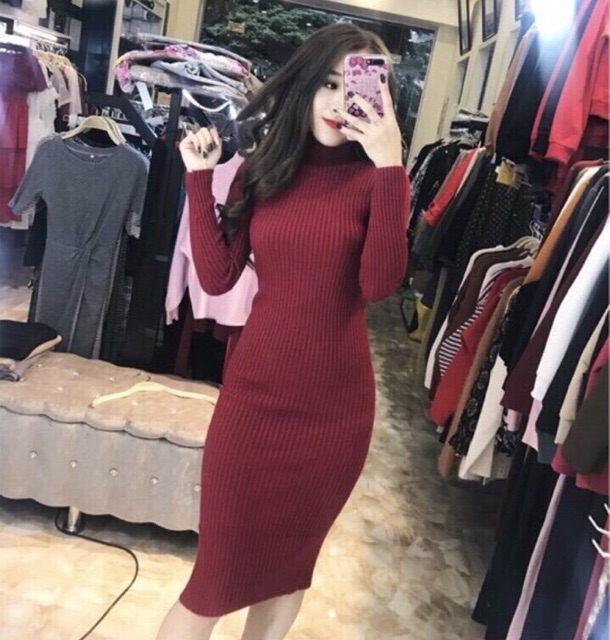 Váy len body cổ lọ hàng QC ( ngang gối 1m5) | BigBuy360 - bigbuy360.vn