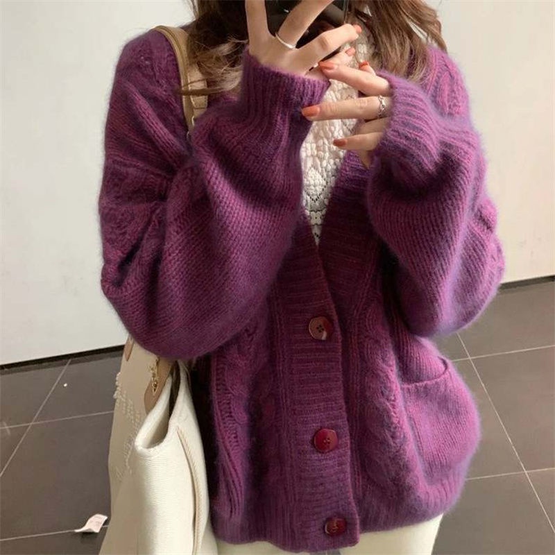 Áokhoáccardigandệtkimdáng rộng phong cách retro hàn quốc dành cho nữ