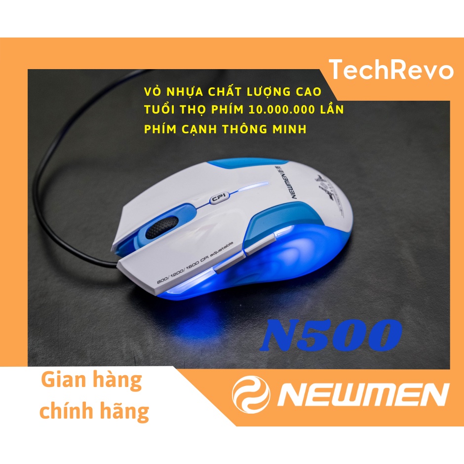 💥[Siêu Rẻ]💥 Chuột Gaming Newmen N500 Chính hãng trắng - Tích hợp đèn LED xanh siêu sáng, nút cạnh thông minh