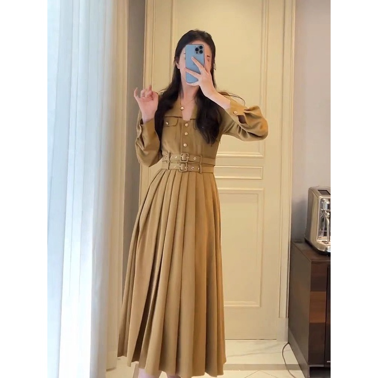 V151 - Váy xếp ly nâu