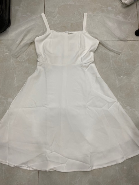 [mẫu mới] Đầm nữ trắng dự tiệc dáng xòe phối tay lưới siêu xinh