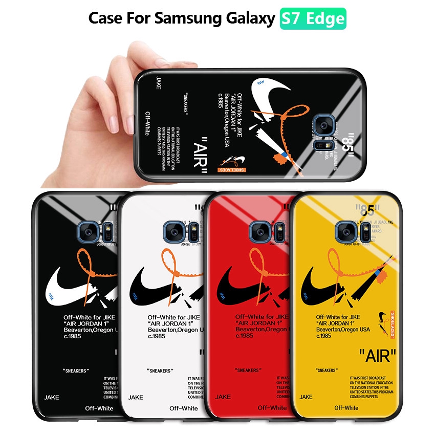 Ốp Lưng Kính Cường Lực Chống Sốc In Logo Cho Samsung Galaxy S7 Edge S7