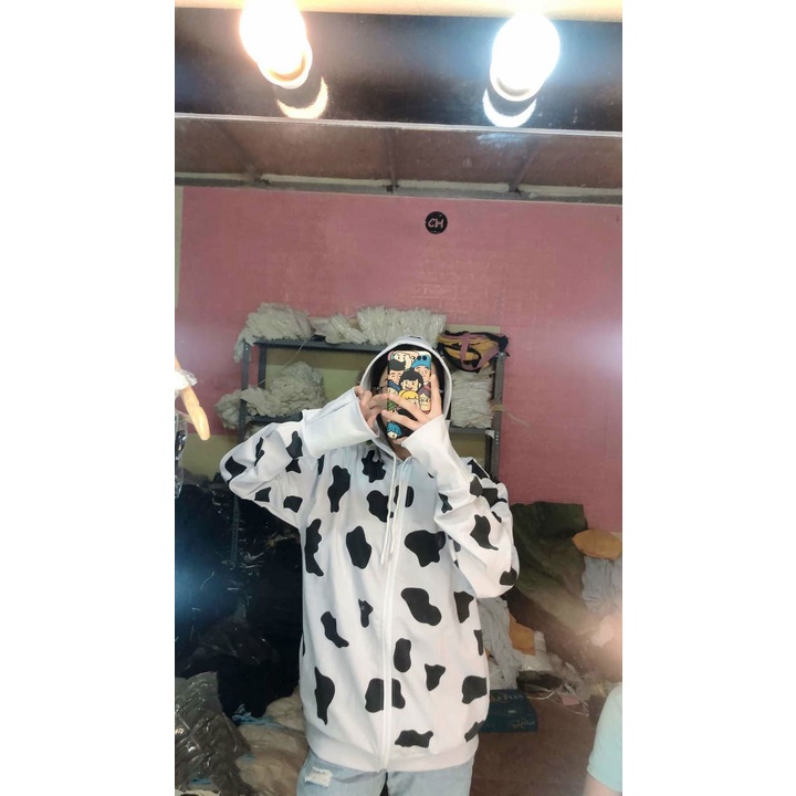 Áo khoác Unisex form rộng BÒ SỮA áo khoác hoodie nam nữ thời trang có mũ cá tính - CUTEZOO