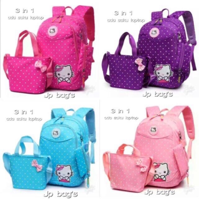 Balo 3 Trong 1 Họa Tiết Hello Kitty Chấm Bi Cho Bé