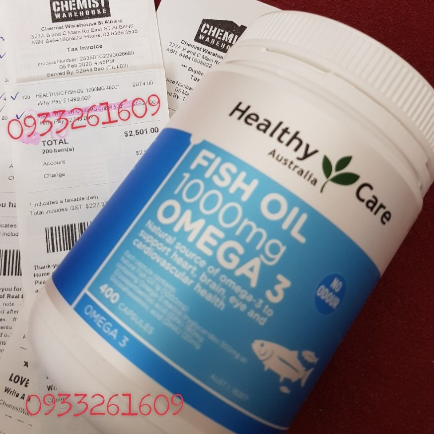 [Mã COS1505 giảm 8% đơn 300K] Dầu cá Healthy care Fish oil 1000mg Omega3 - Úc, hộp 400v date xa, mẫu mới