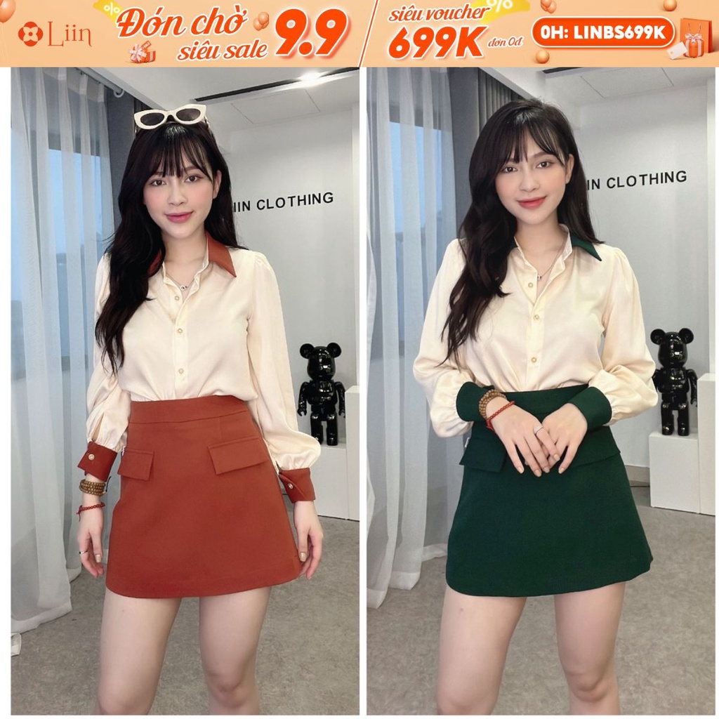 Set đồ bộ công sở thiết kế áo sơ mi lụa dài tay phối với chân váy trẻ trung, đủ màu, đủ size Liin Clothing SC0386