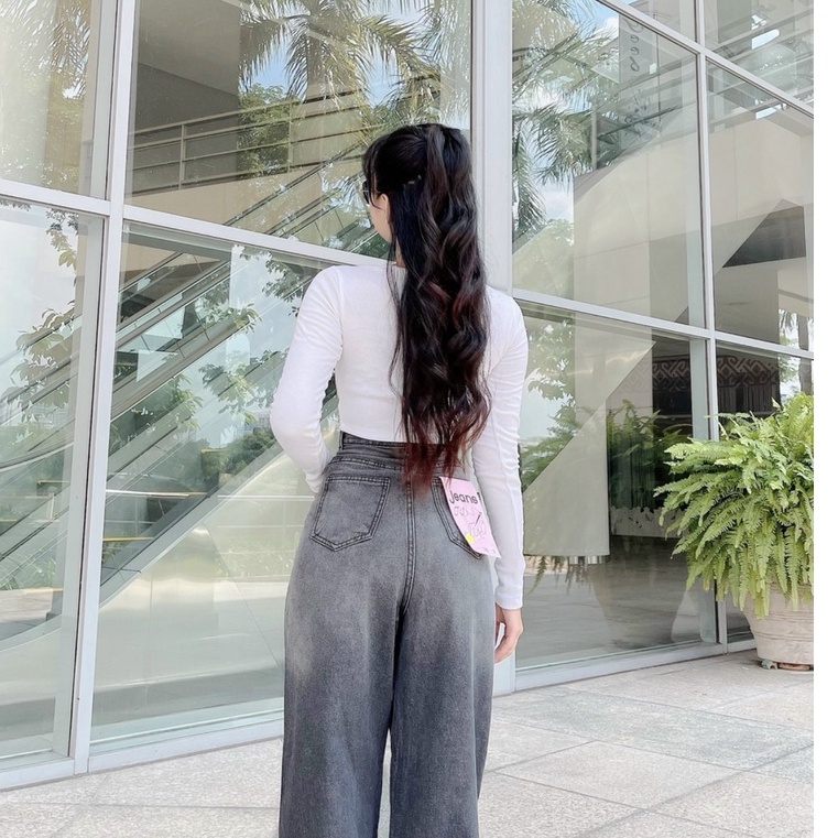 [ VIDEO CÀO CỒN ] QUẦN JEANS ỐNG RỘNG NỮ LƯNG CAO LOANG MÀU XÁM FORM DÀI RỘNG CAO CẤP HADI FORM SIÊU ĐỈNH PHONG CÁCH