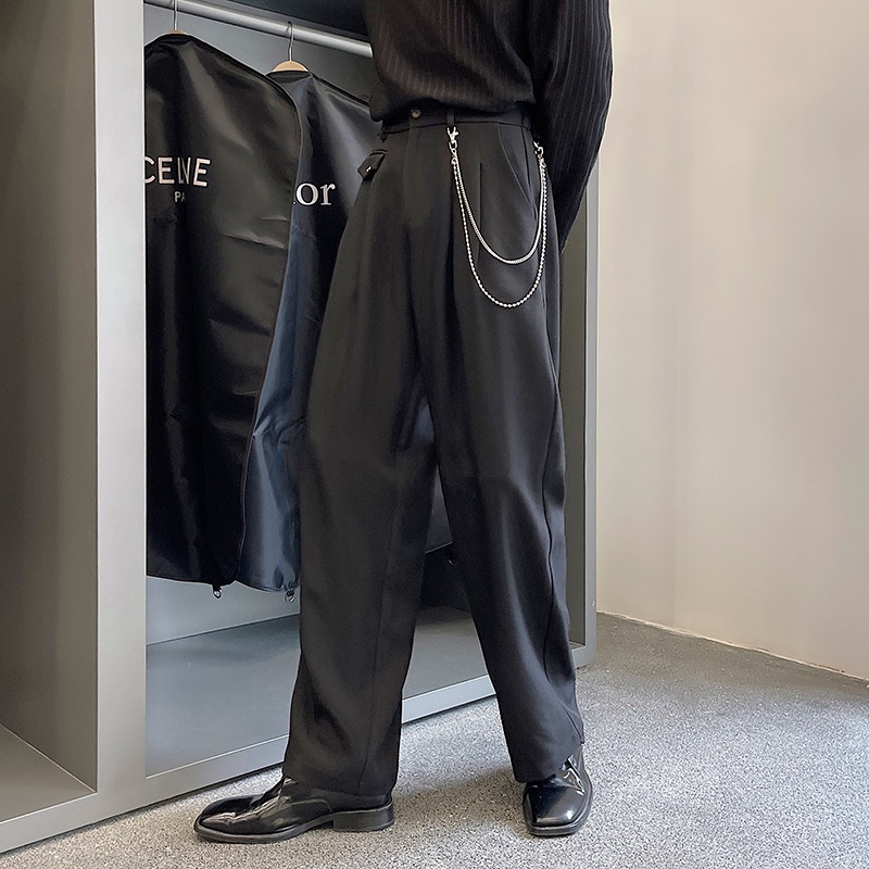 Quần tây ống rộng nam nữ vải hàn cao cấp kèm dây xích phong cách Unisex Hàn Quốc QSX001