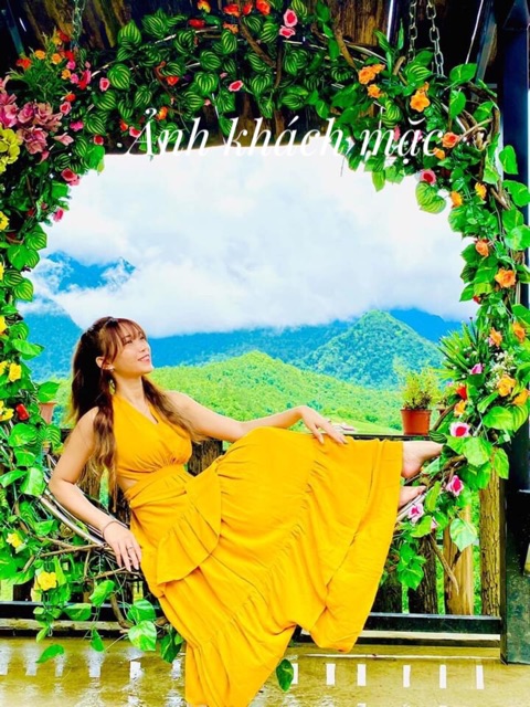 Váy maxi 3 tầng hở lưng chất đũi Thái mềm mại