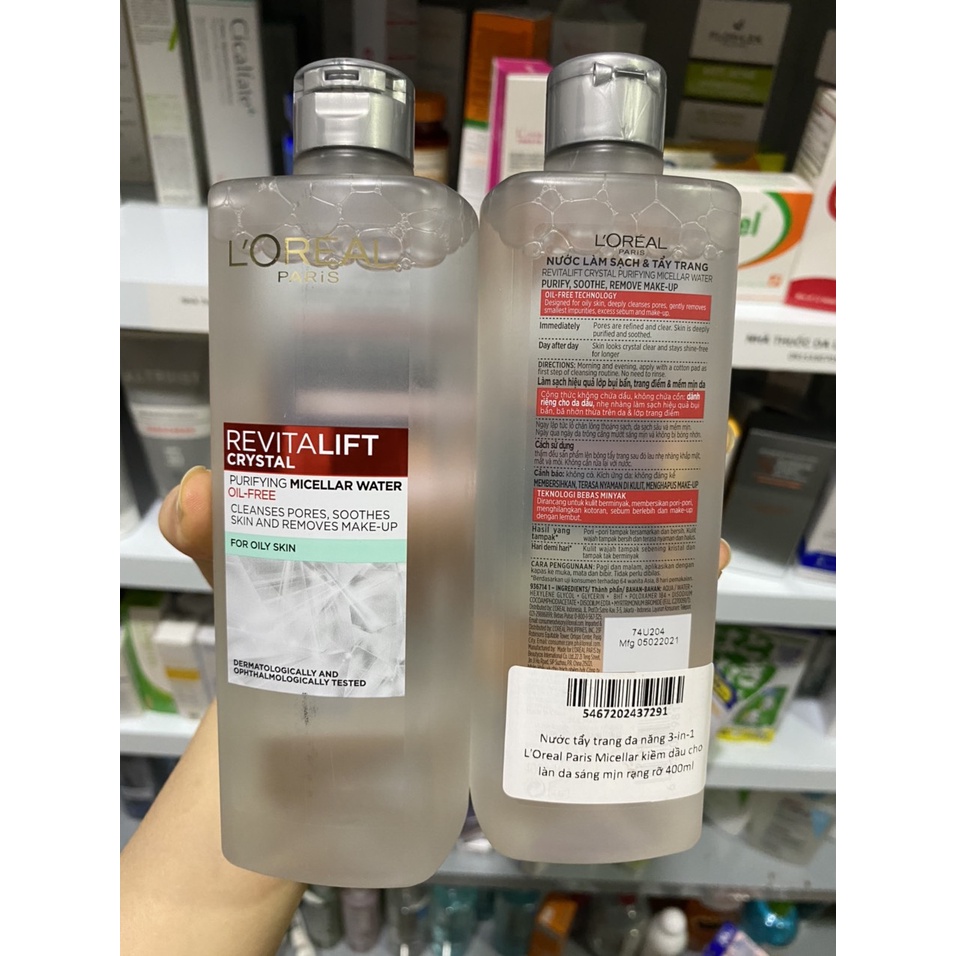 Nước Tẩy Trang Dành Cho Da Dầu Loreal Revitalift Crystal Purifying Micellar Water 400ml - Nhà Thuốc Da Liễu 24h