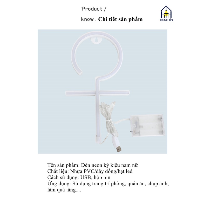 Đèn LED chữ neon hình KÝ HIỆU NAM NỮ trang trí DECOR phòng ngủ , quán