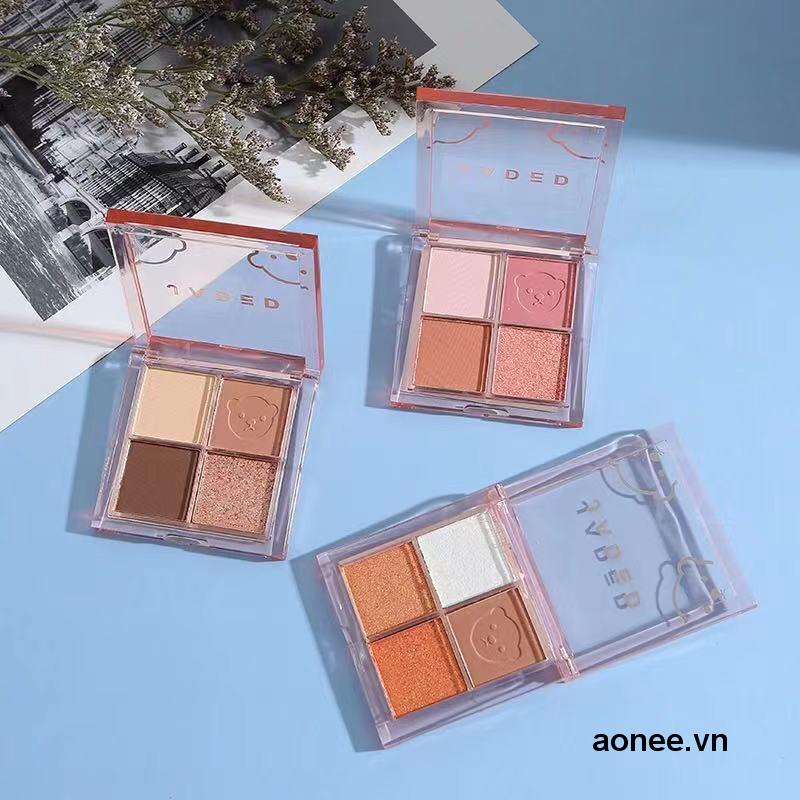 ✨✨Bảng phấn mắt 4 màu họa tiết gấu đáng yêu trang điểm màu nude hiệu ứng sequin ánh ngọc trai có độ bóng cao