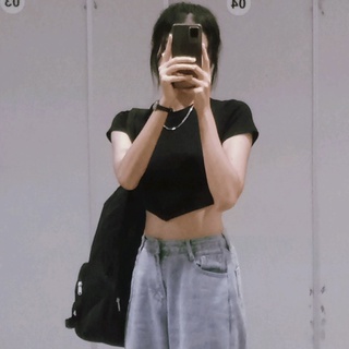 Áo croptop ôm cổ tròn vạt nhọn - ảnh thật 100% - chuly