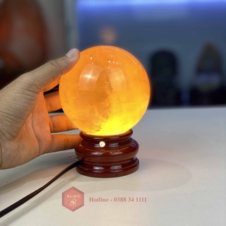 Quả cầu phong thủy đá canxit vàng tự nhiên đế đèn 1,66kg-10,6cm