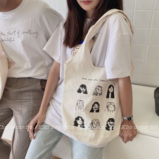 Túi tote liền quai Hàn quốc TOTE-04 vải canvas mộc - Kho Decor