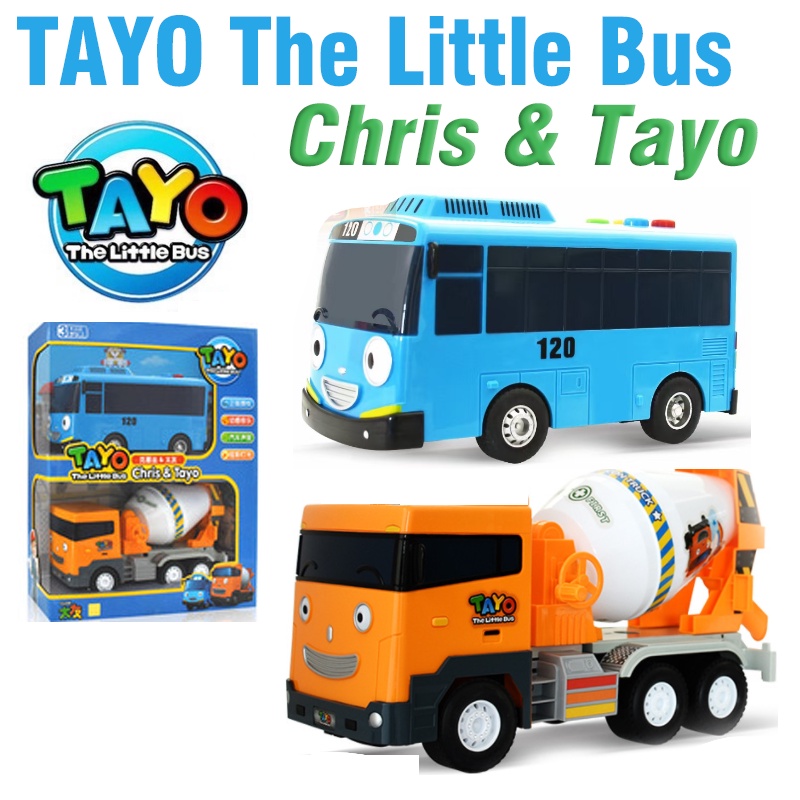 Bộ quà tặng đồ chơi trẻ em gồm 2 xe buýt Tayo the Little Bus có âm thanh và đèn mô hình xe to
