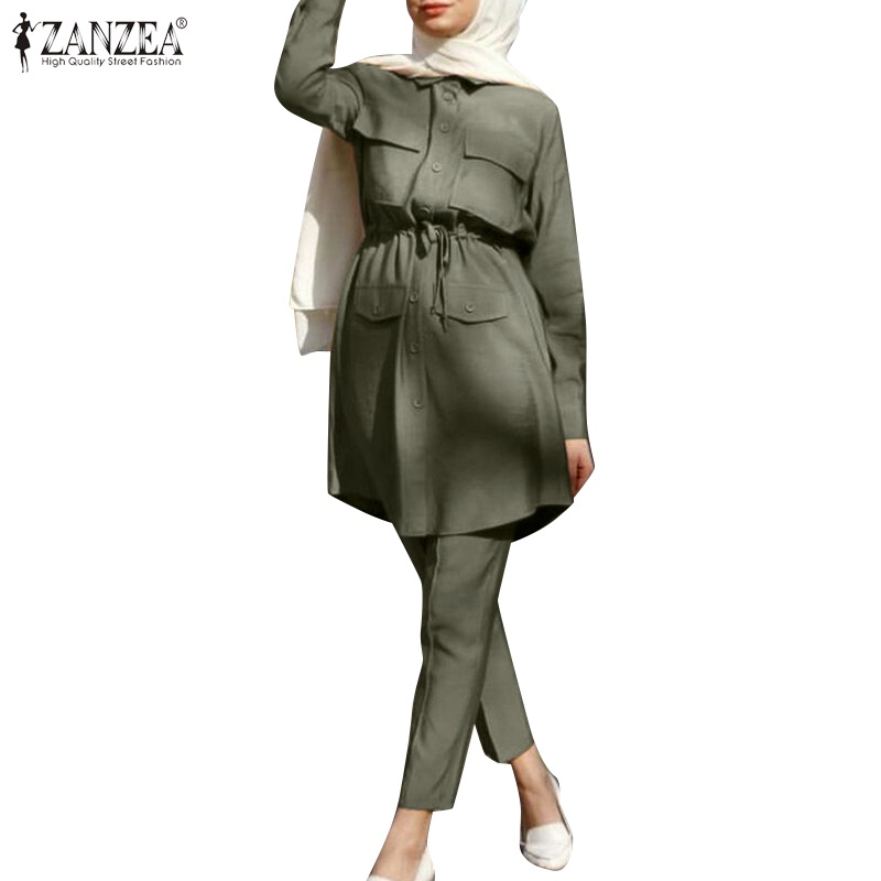 Zanzea Set Đồ Hồi Giáo Dài Tay Màu Trơn Thời Trang Nữ Tính