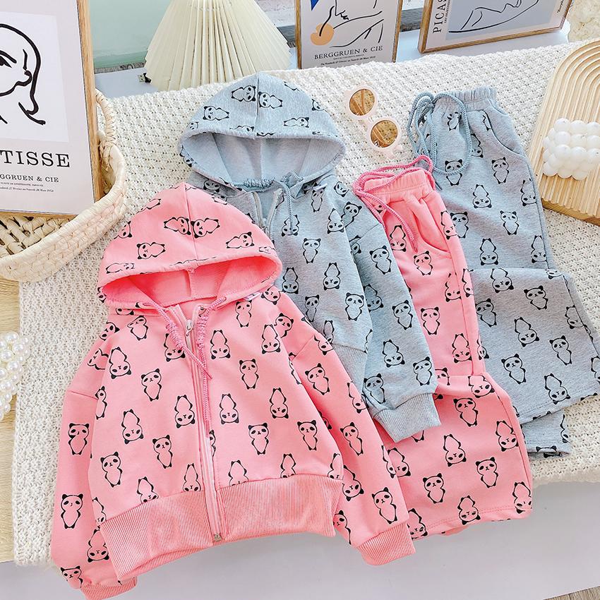 Bộ Quần Áo Trẻ Em Dài Tay Có Mũ In Full Hình Gấu Trúc Quần Loe Ống Rộng Cho Bé Từ 10-22kg M