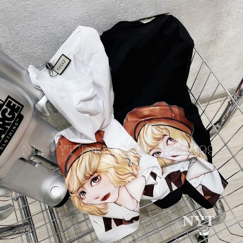 Áo phông tay lỡ in 5D Cô gái phong cách Hàn Quốc