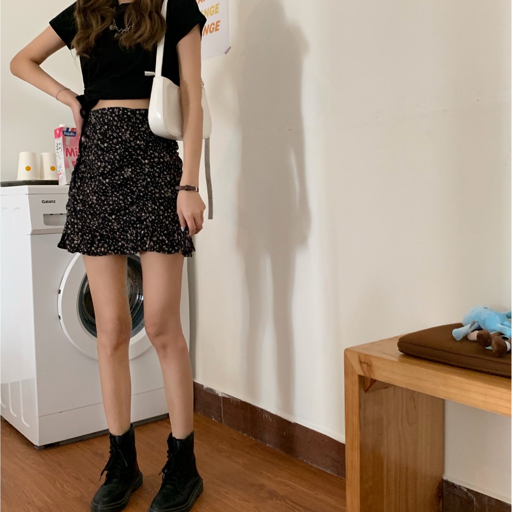 (ORDER) Chân váy hoa nhí cạp cao nhắn nhún dáng A điệu đà cá tính | BigBuy360 - bigbuy360.vn